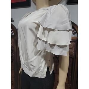 Ted Lapidus Paris Boutique Blouse 42/10 Cream Gray Ruffled Colorblock #4